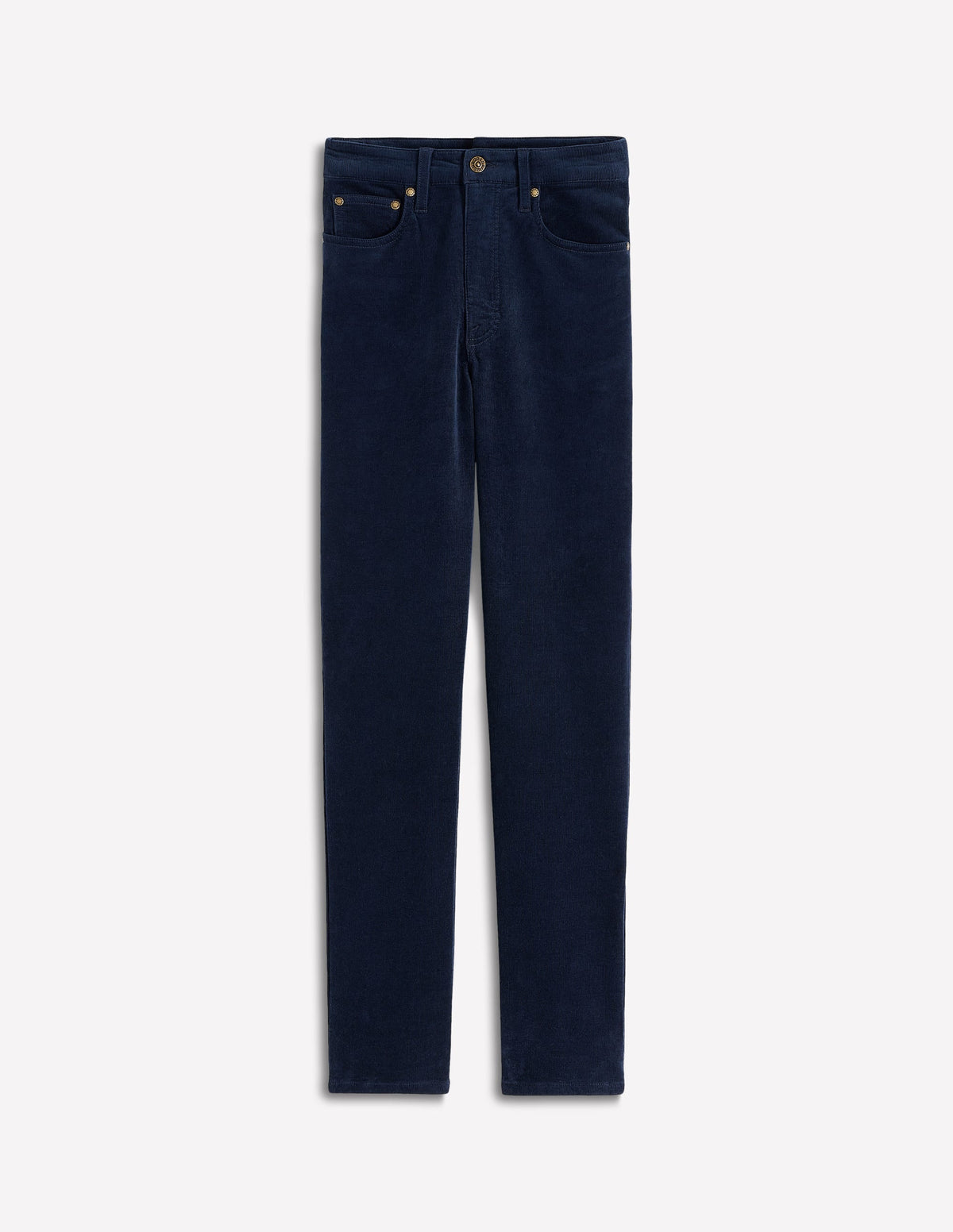 High Rise Cord Slim Jeans-Navy