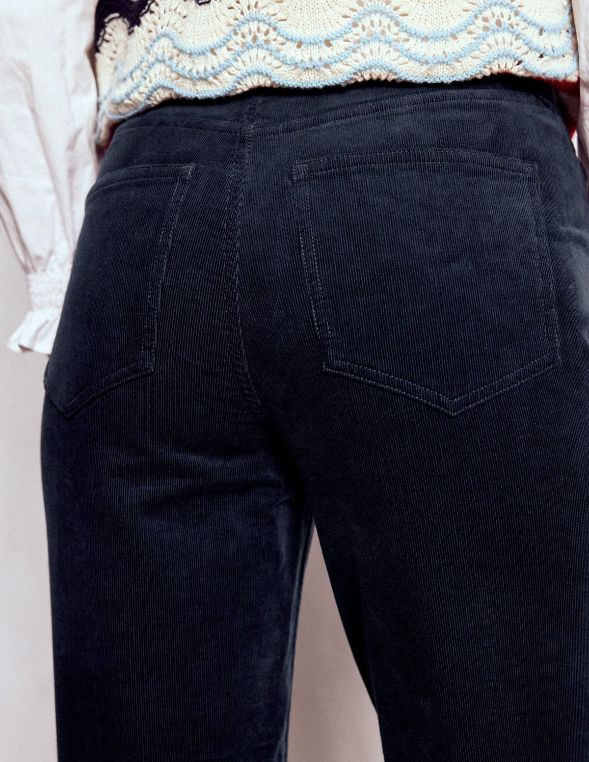High Rise Cord Slim Jeans-Navy
