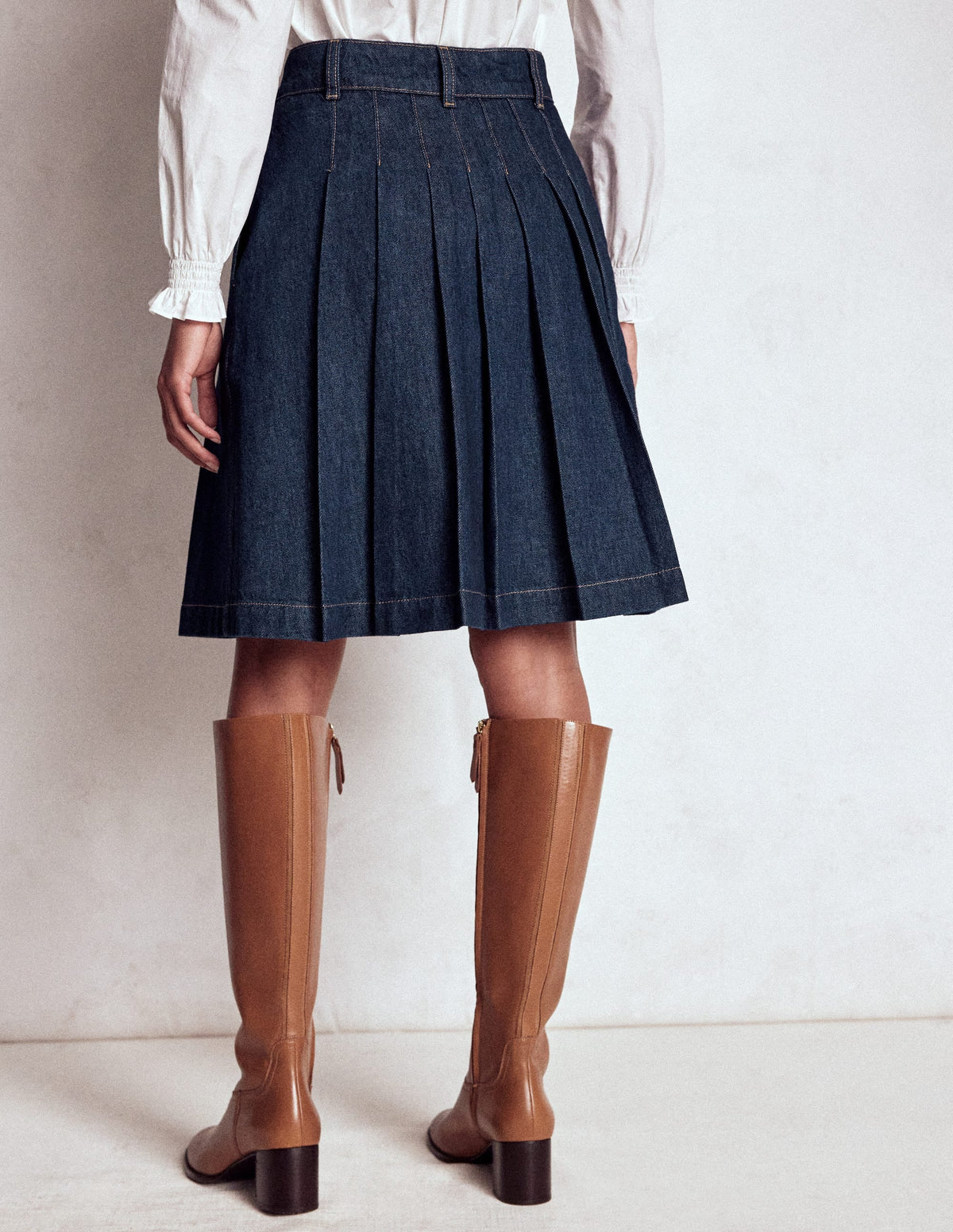 Pleated Denim Skirt-Indigo