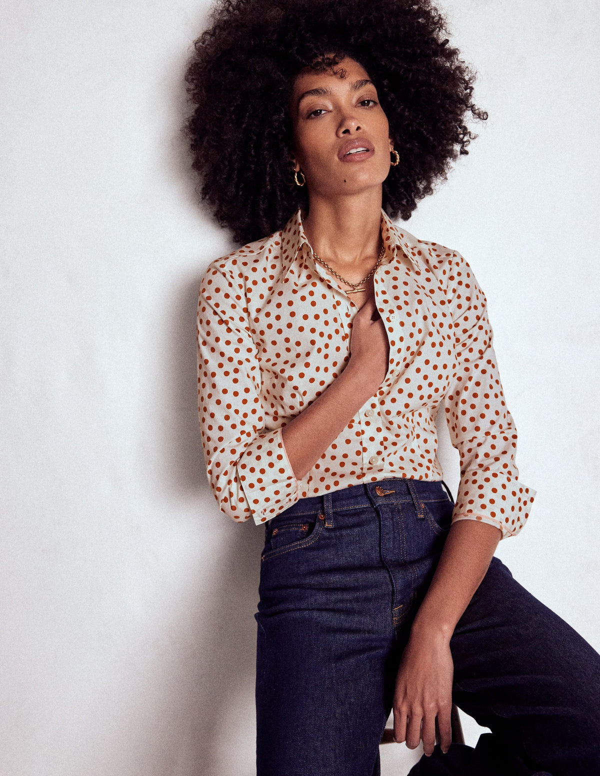 Saskia Stretch Cotton Shirt-Cognac, Painted Dot
