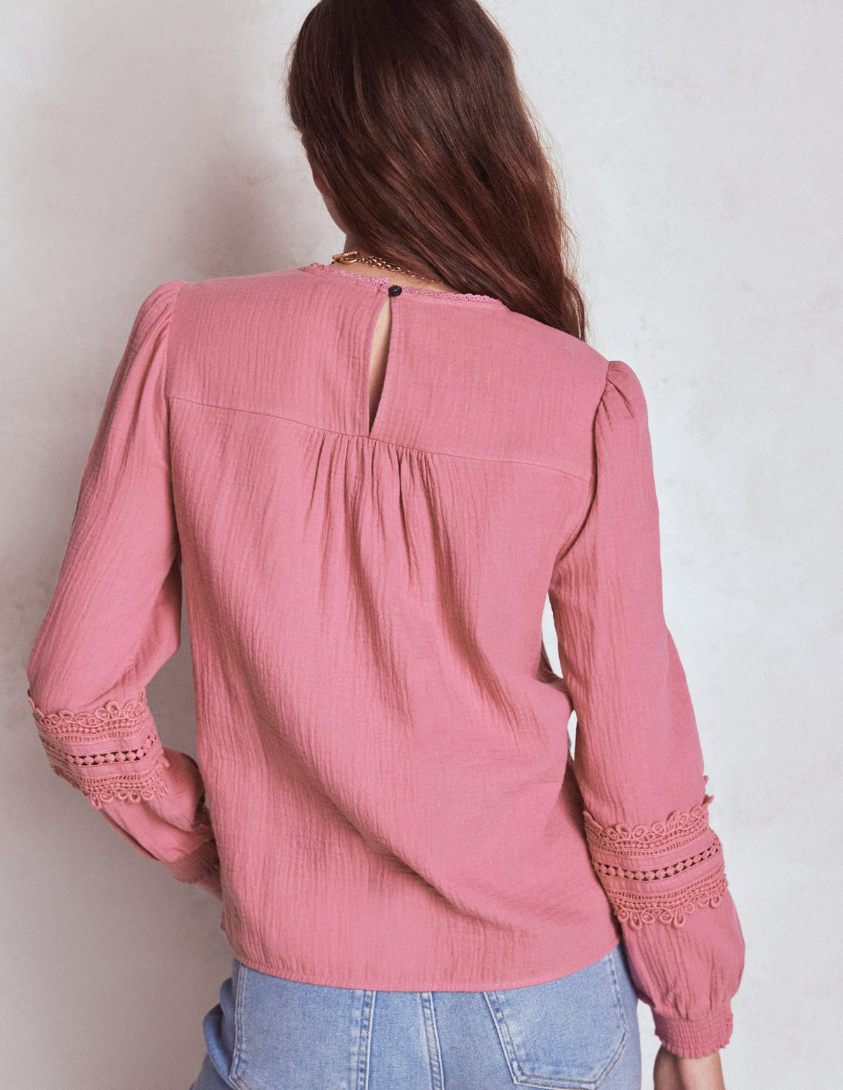 Trim Interest Double Cloth Top-Pink Heather