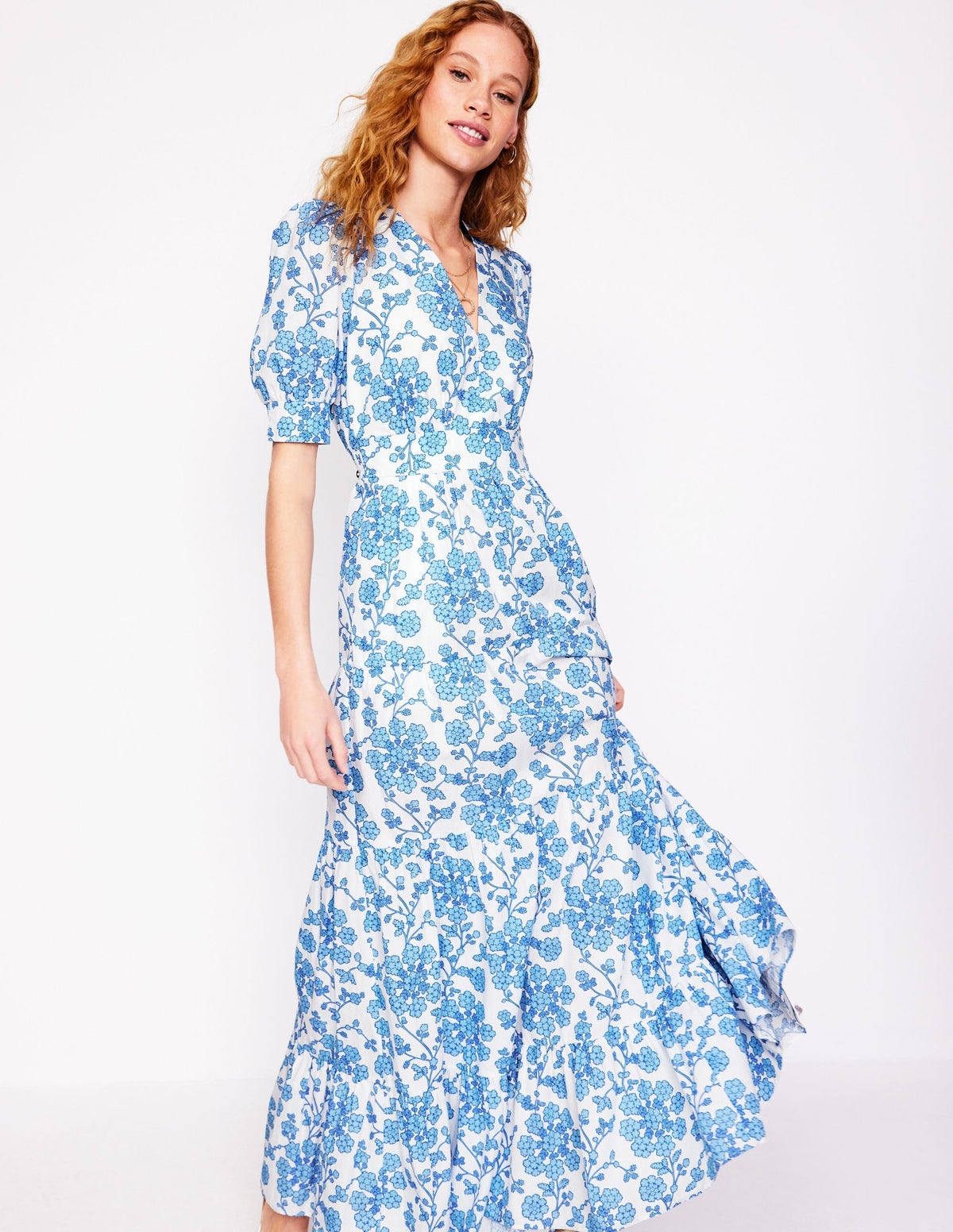Bella Puff Sleeve Maxi Dress-Ivory, Trailing Yarrow