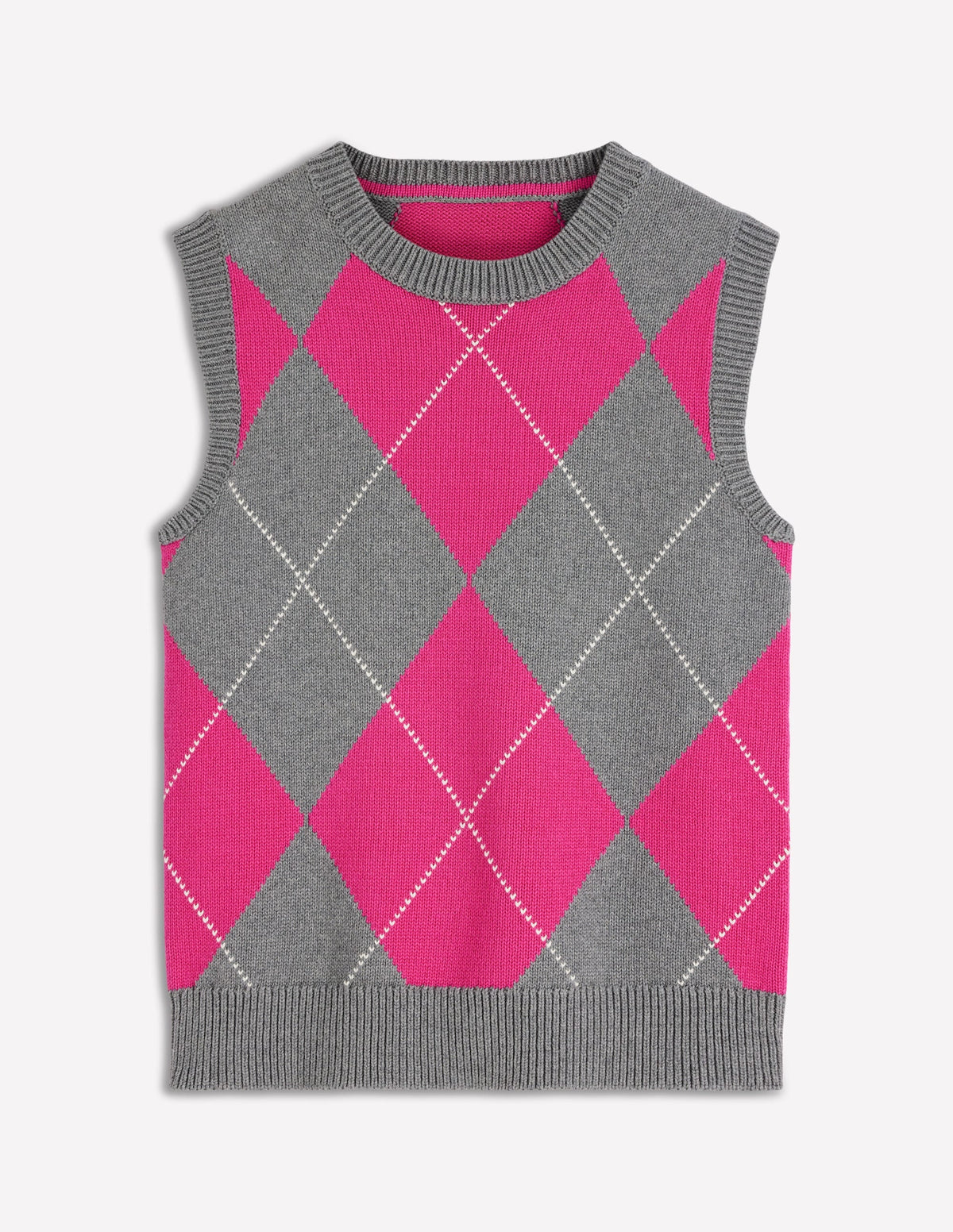 Lucy Cotton Vest-Pink/Grey Argyle