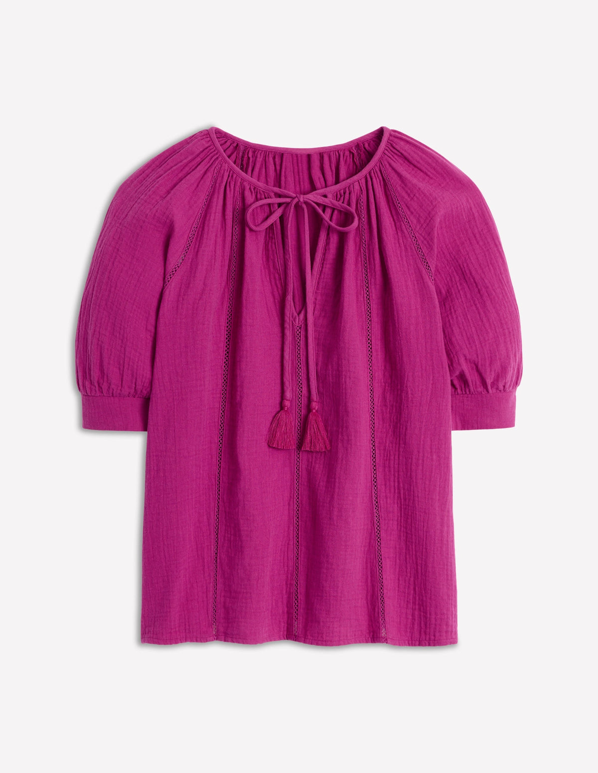 Trim Insert Double Cloth Top-Fuschia