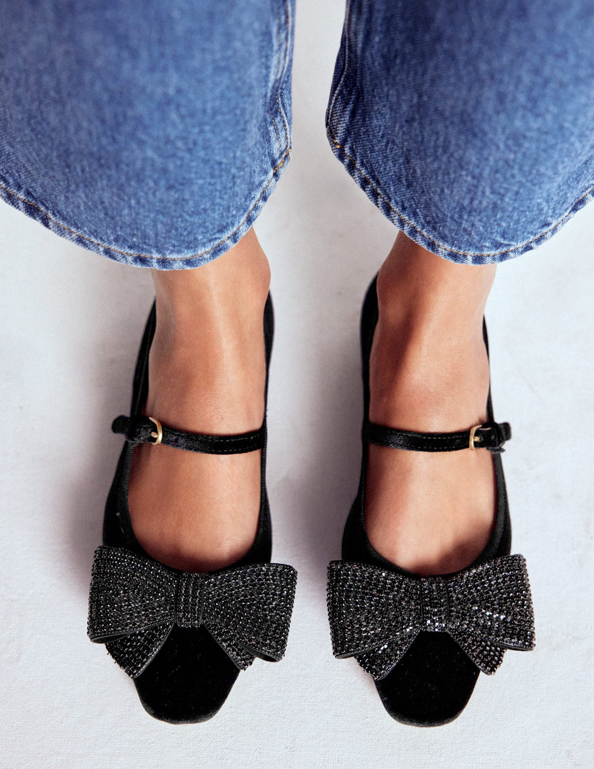 Embellished Bow Mary Jane Flat-Black