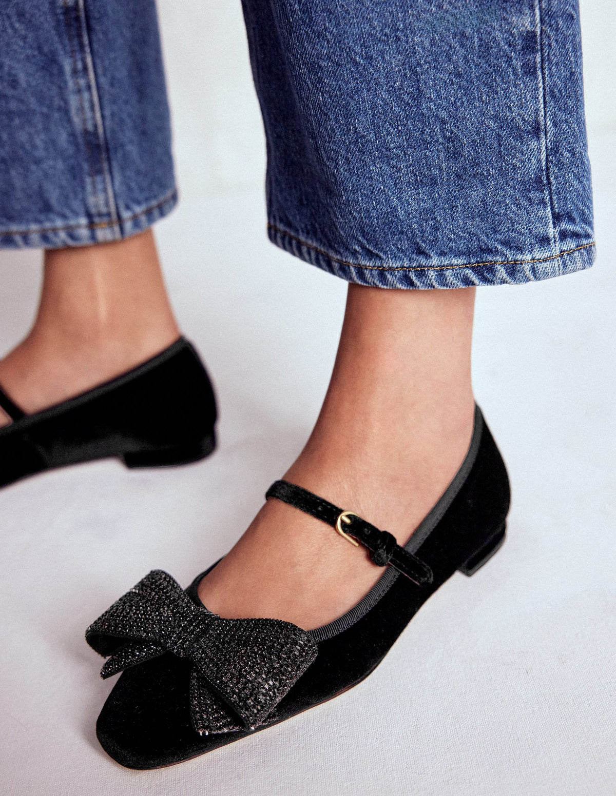 Embellished Bow Mary Jane Flat-Black