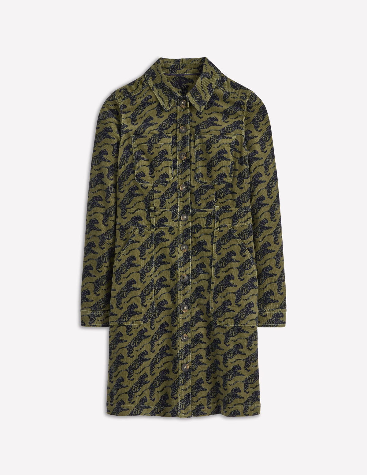 Amanda Cord Short Dress-Woodland Green, Leaping Tiger
