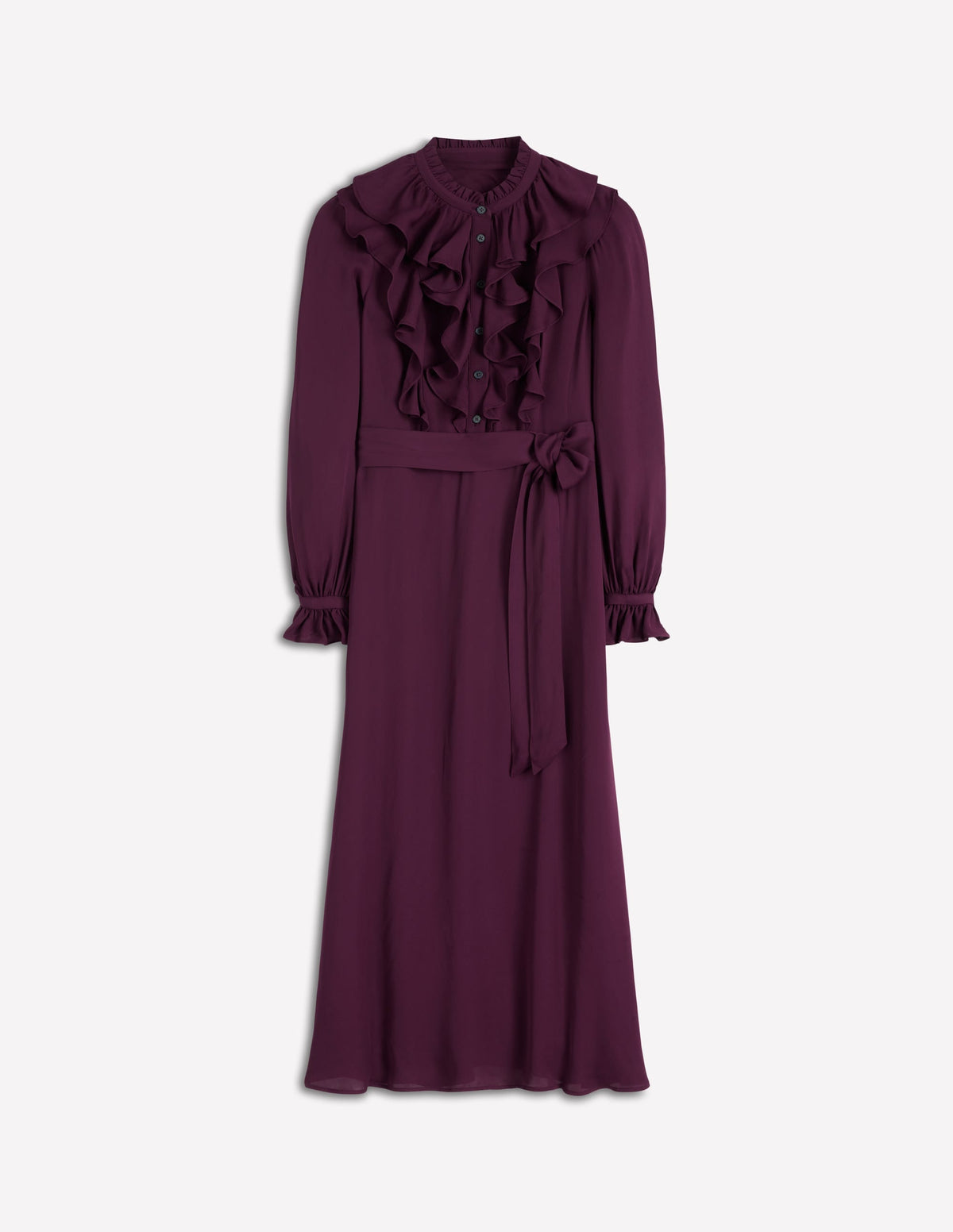 Ruffle Front Shirt Dress-Dark Cherry