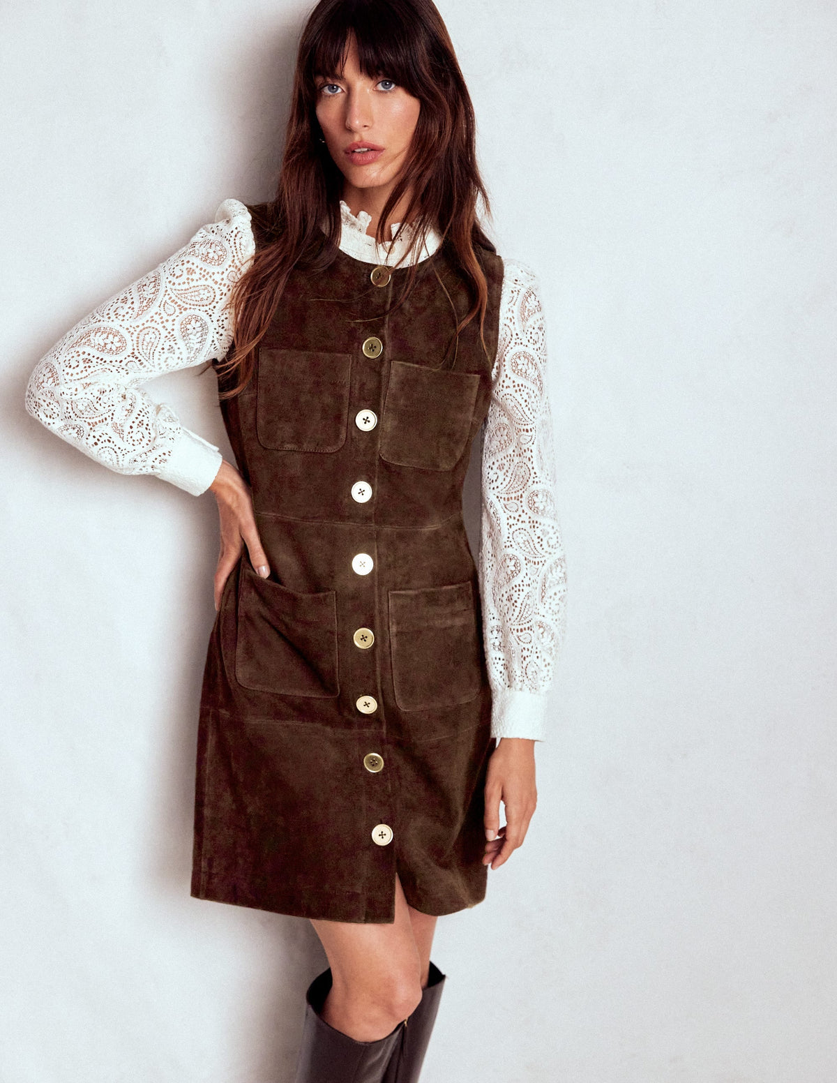 Evelyn Suede Shift Dress-Dark Chocolate
