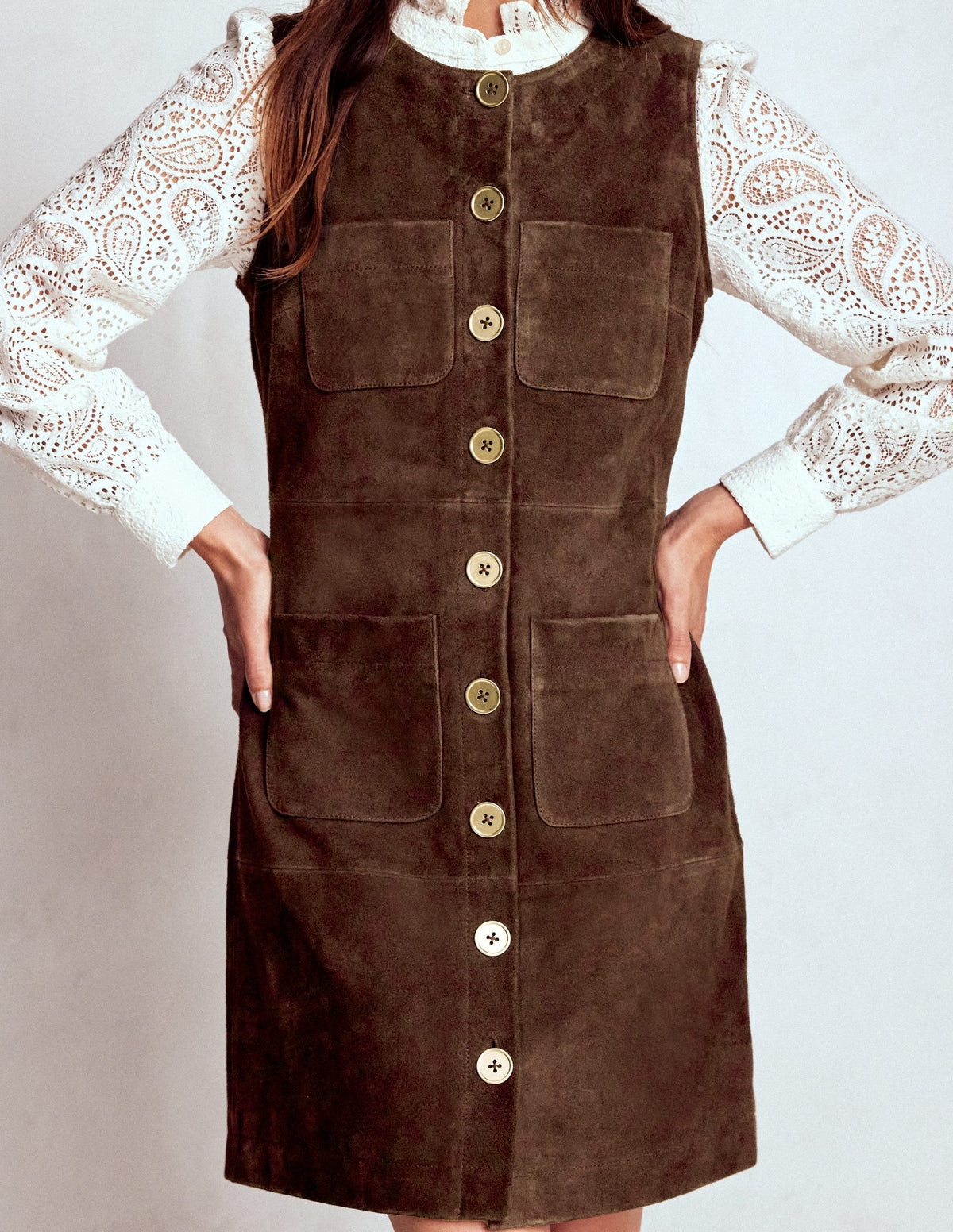 Evelyn Suede Shift Dress-Dark Chocolate