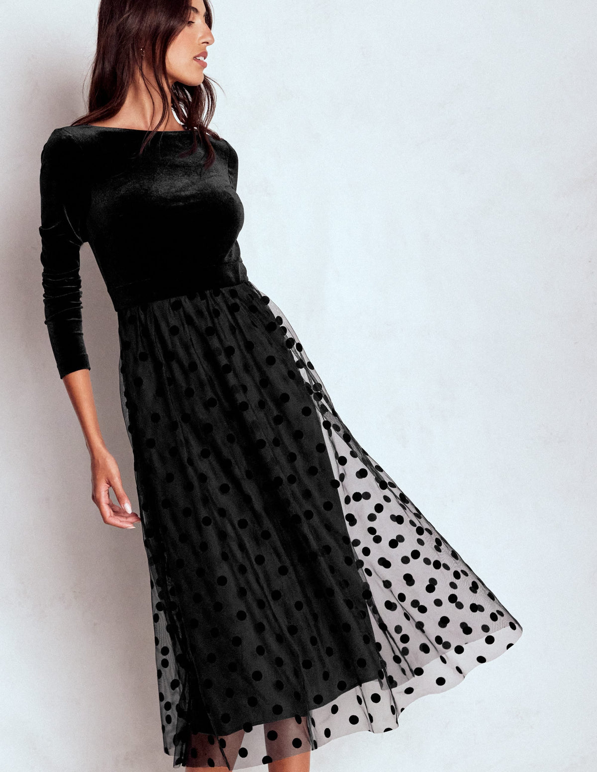 Velvet Bodice Jersey Dress-Black