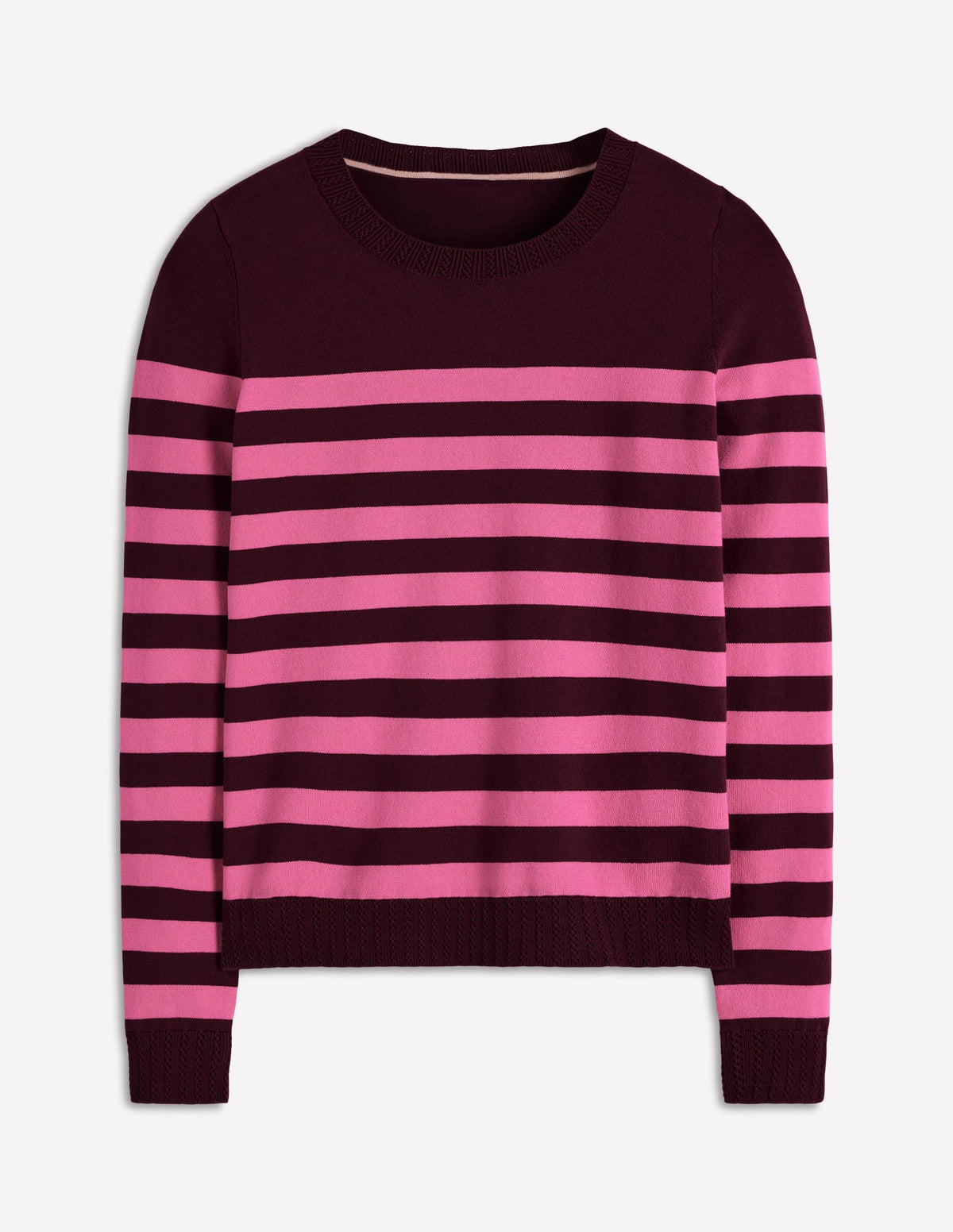 Emilia Cotton Crew Sweater-Chestnut/Pink Stripe