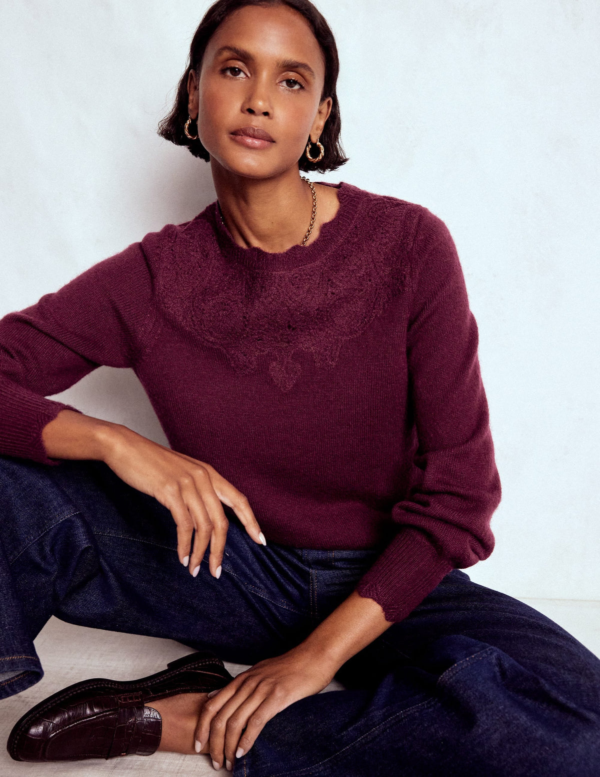 Fluffy Embroidered Sweater-Deep Wisteria