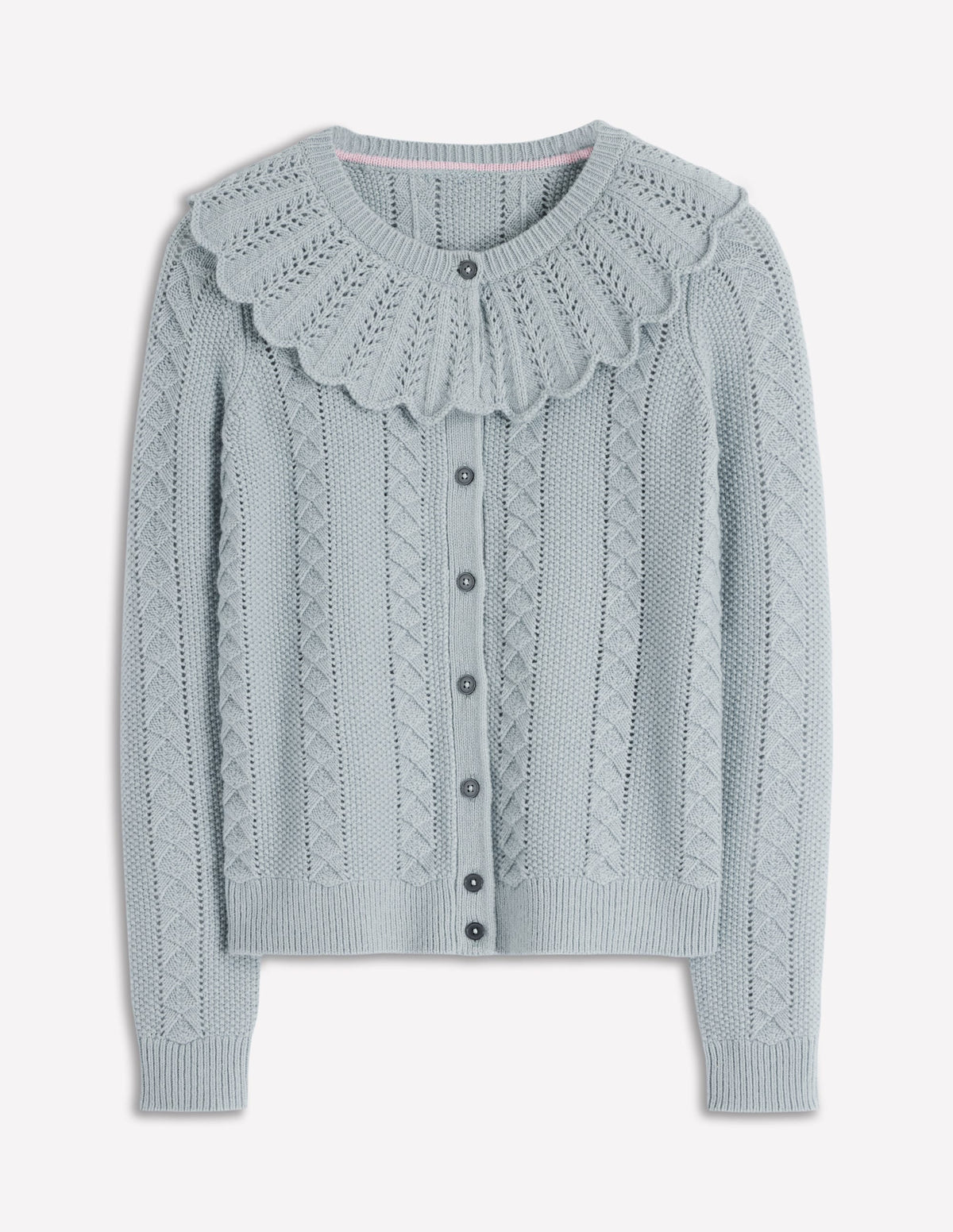Scallop Collar Cardigan-Seamist Blue Melange
