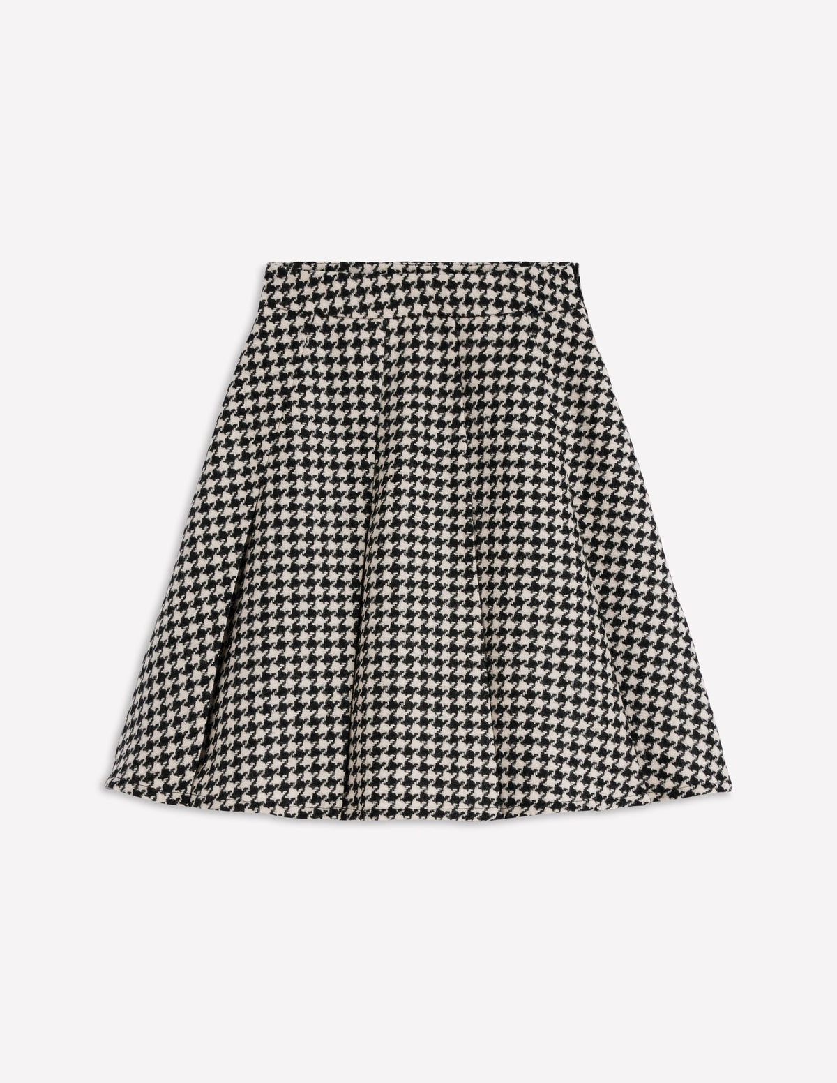 Flippy Wool Skirt-Black Dogstooth
