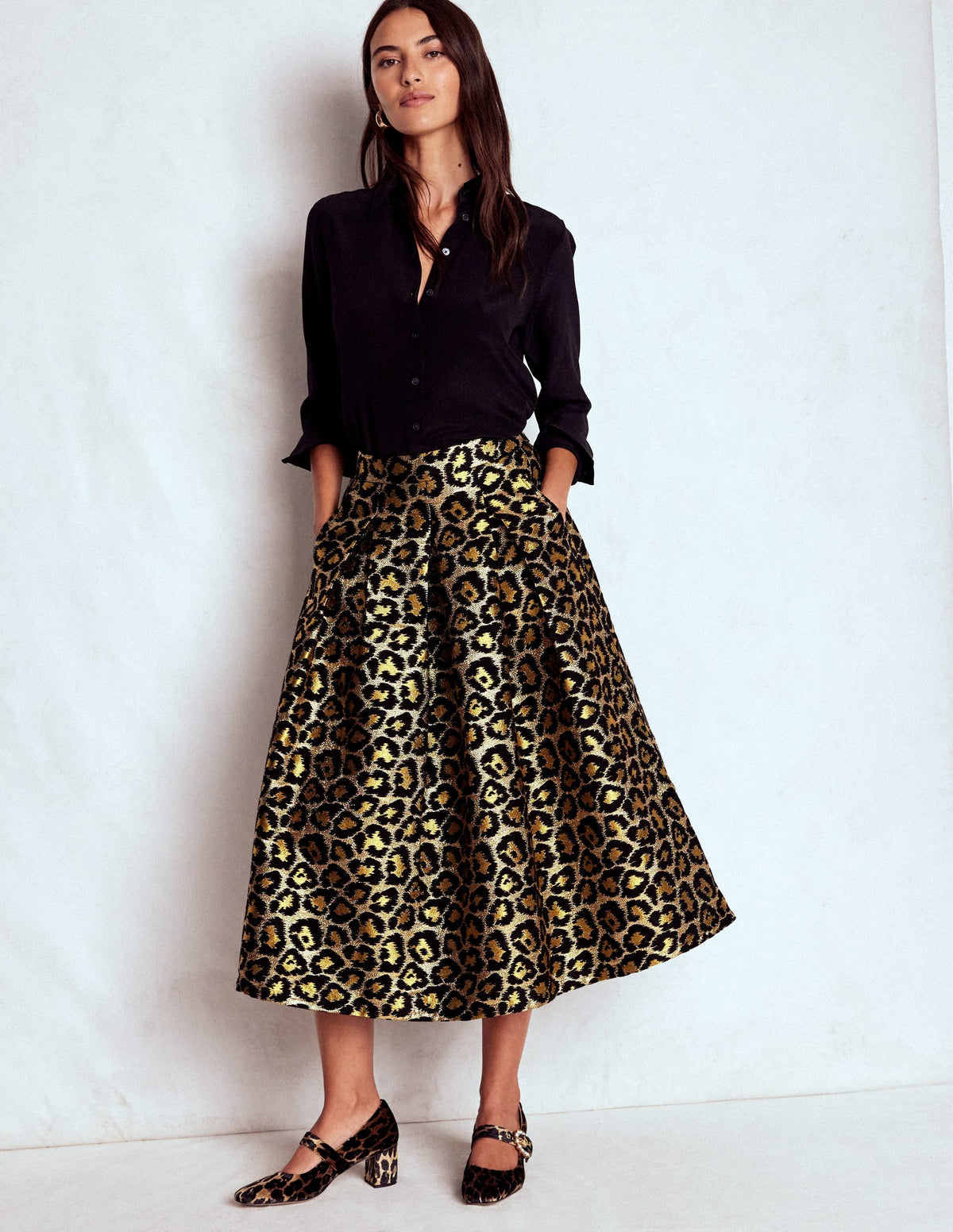 Verity Jacquard Midi Skirt-Leopard Print