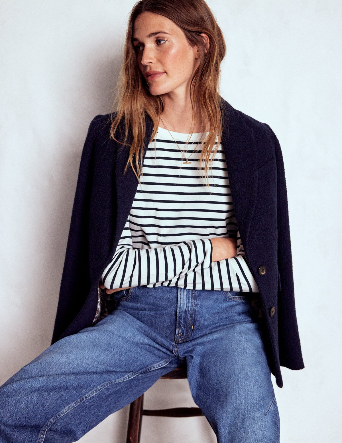 Olivia Long Sleeve Breton-Ivory, Navy