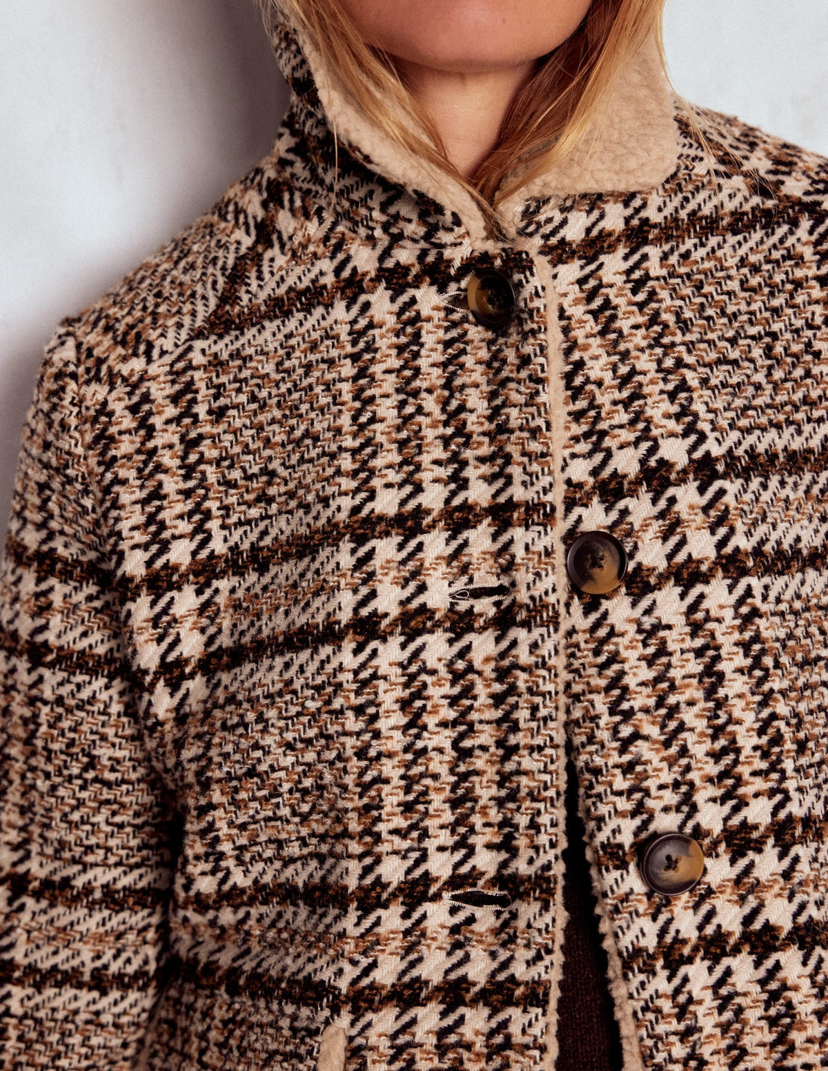 Stirling Check Coat-Ivory, Brown & Black Check