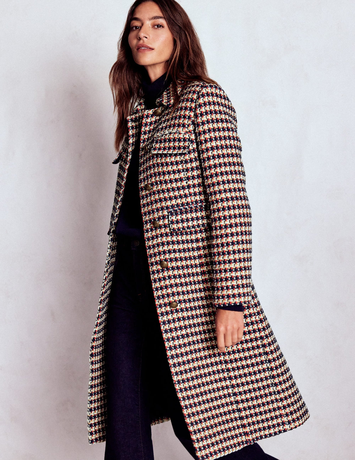 Pocket Detail Coat-Camel, Navy Red