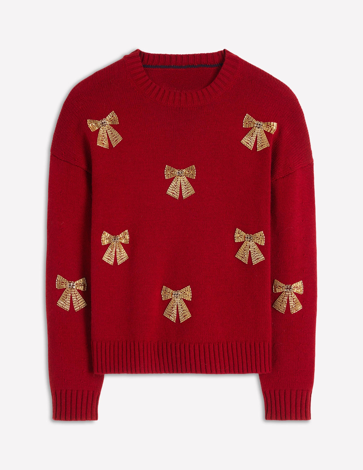 Natalie Embroidered Sweater-Red, Embellished Bows