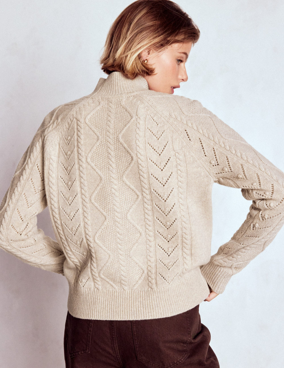 Marion Merino Rib Neck Sweater-Barley Cable