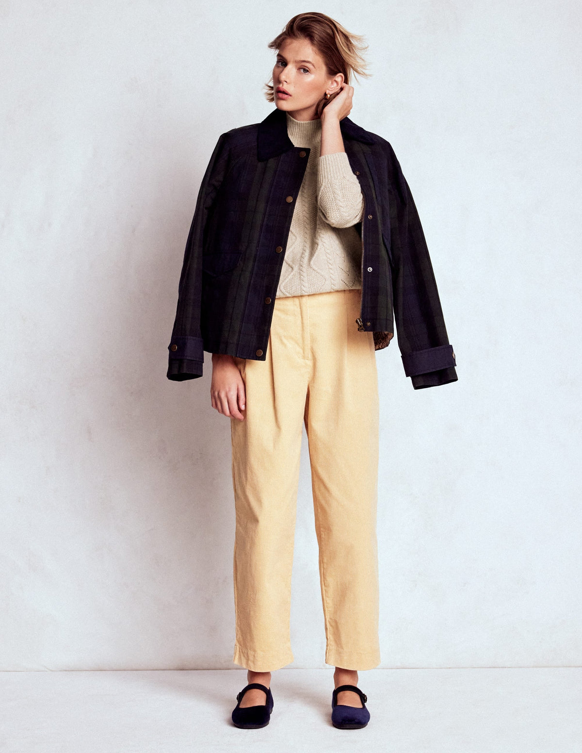 Marion Merino Rib Neck Sweater-Barley Cable