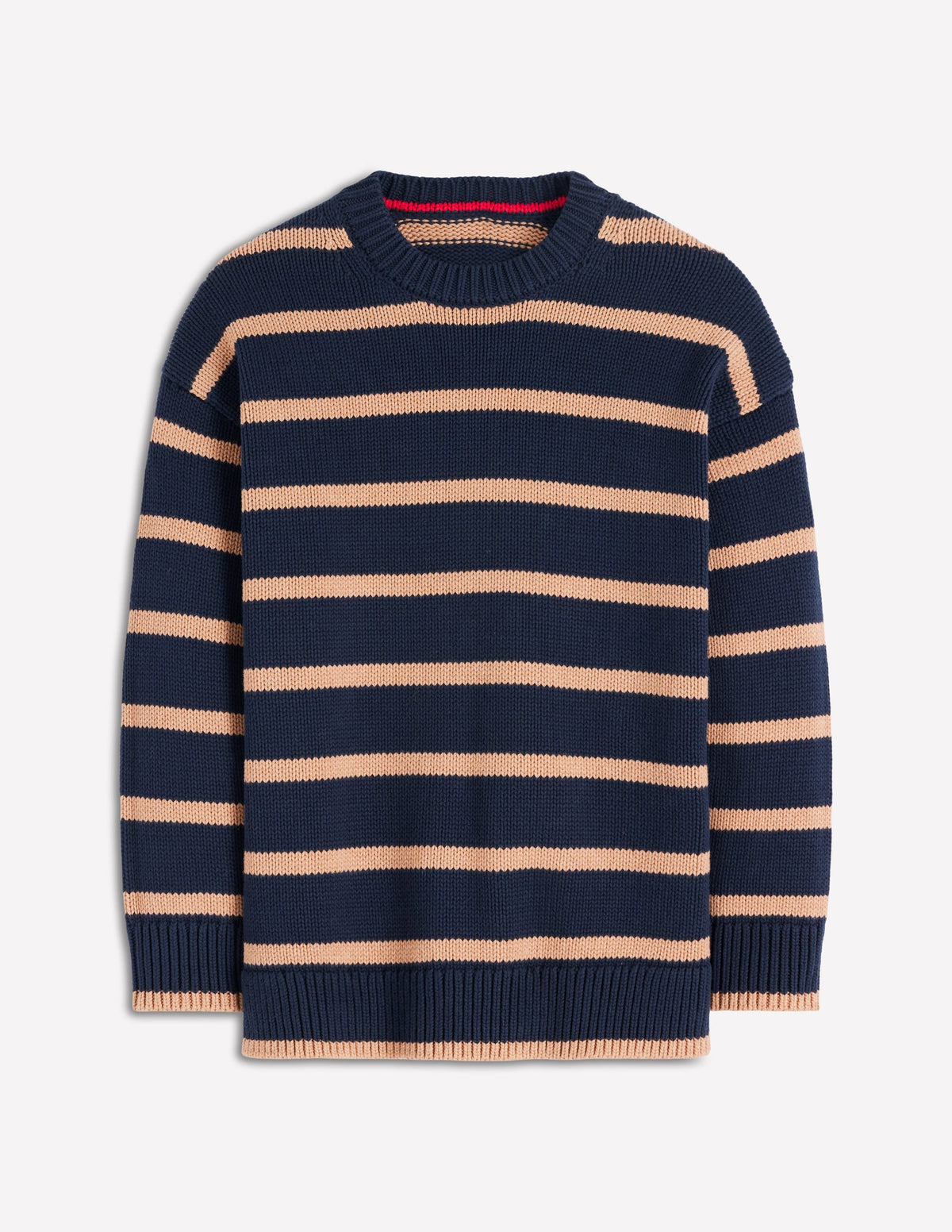Lucy Oversized Cotton Jumper-Navy/ Camel Melange