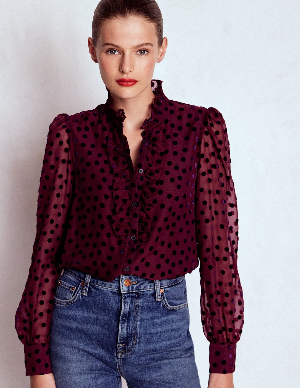 Sasha Devore Velvet Top-Deep Wisteria Spot