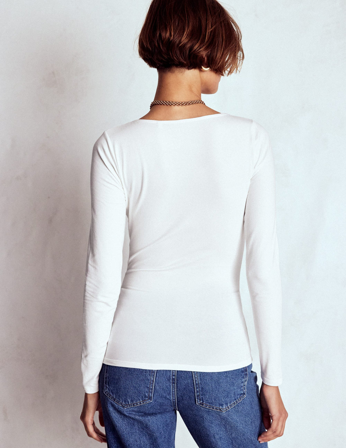 Double Layer Square Neck Top-White