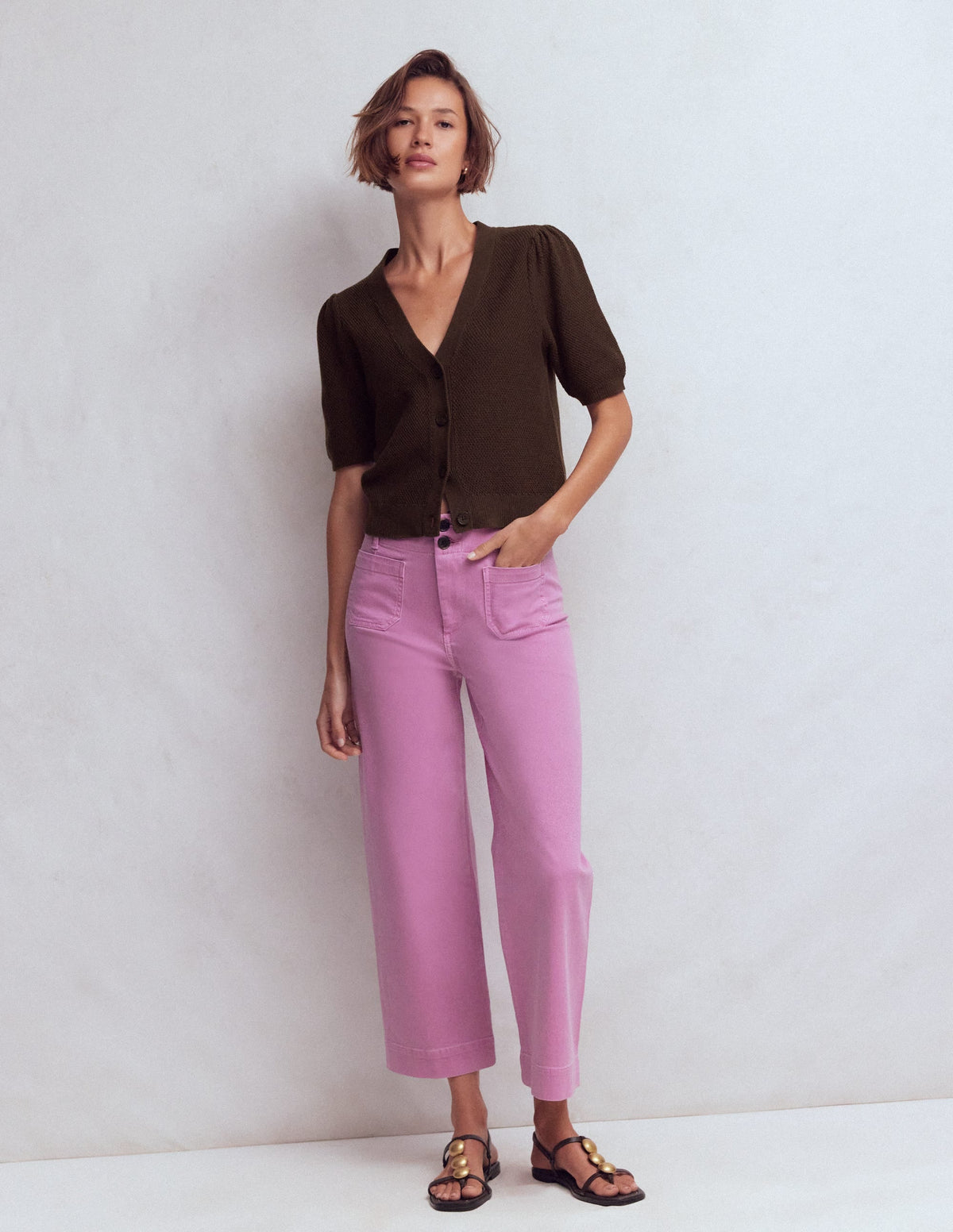 Hayley Cotton V-neck Cardigan-Espresso