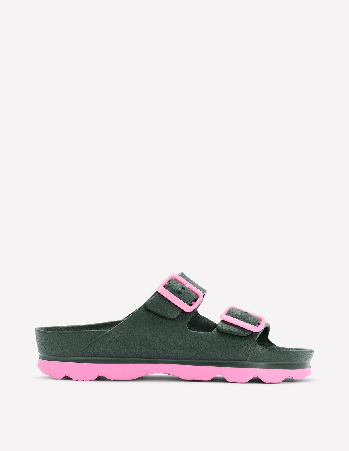 Lyla Double Buckle Sliders-Khaki/Pink