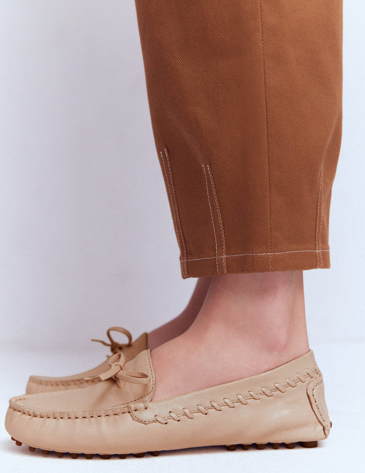 Heidi Stitched Soft Loafers-Ecru