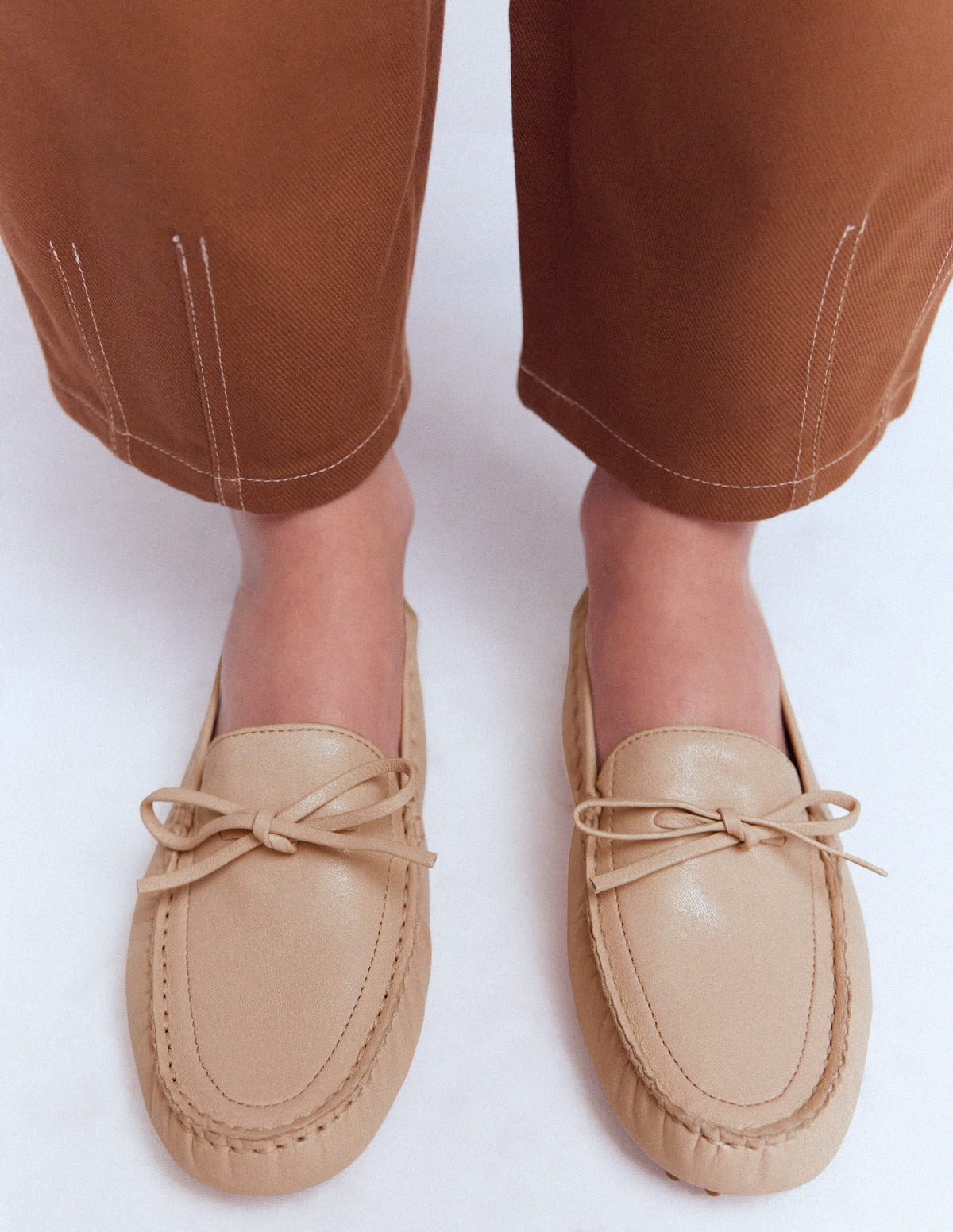 Heidi Stitched Soft Loafers-Ecru