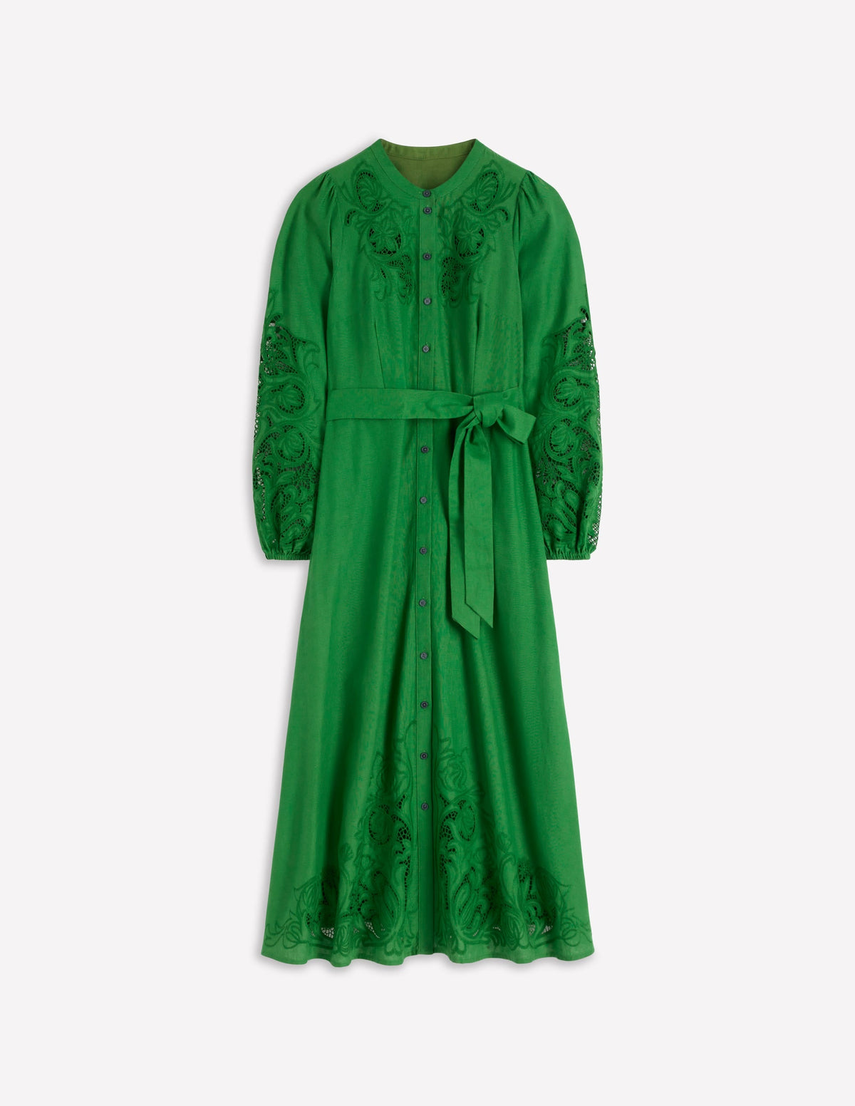 Mae Linen Blend Shirt Dress-Highland Green