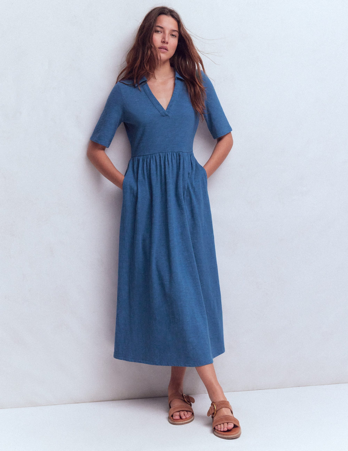 Aria Collared Jersey Dress-Tourmaline Blue