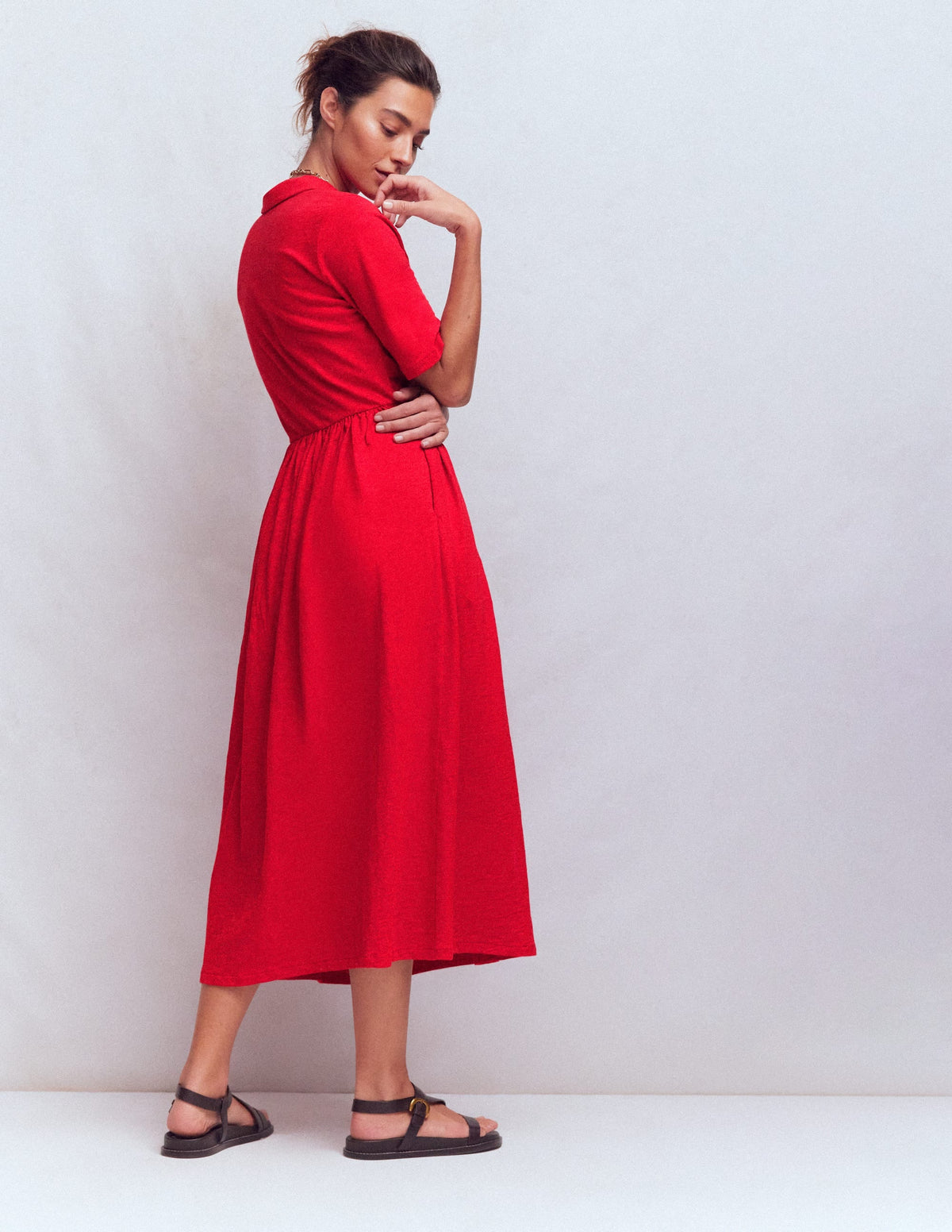 Aria Collared Jersey Dress-Merida Red