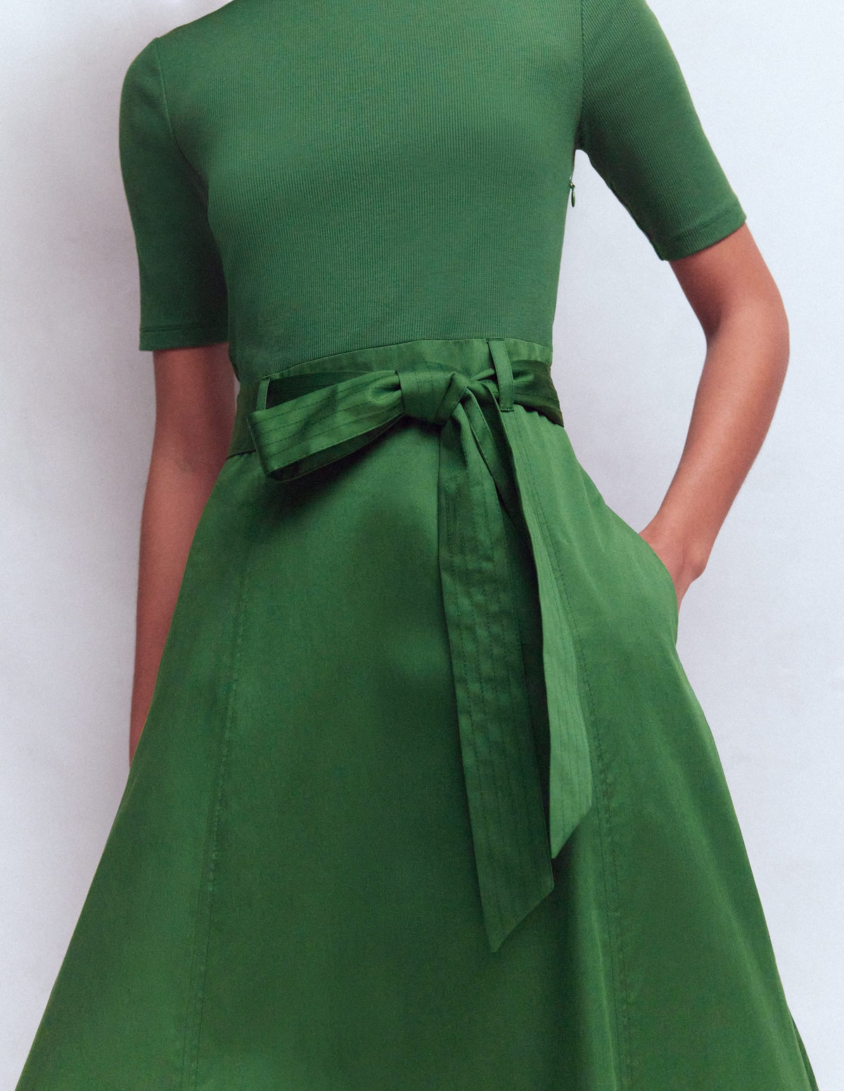 Crew Neck Mix Media Dress-Promenade Green