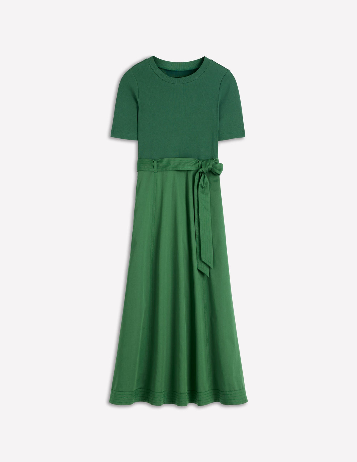 Crew Neck Mix Media Dress-Promenade Green