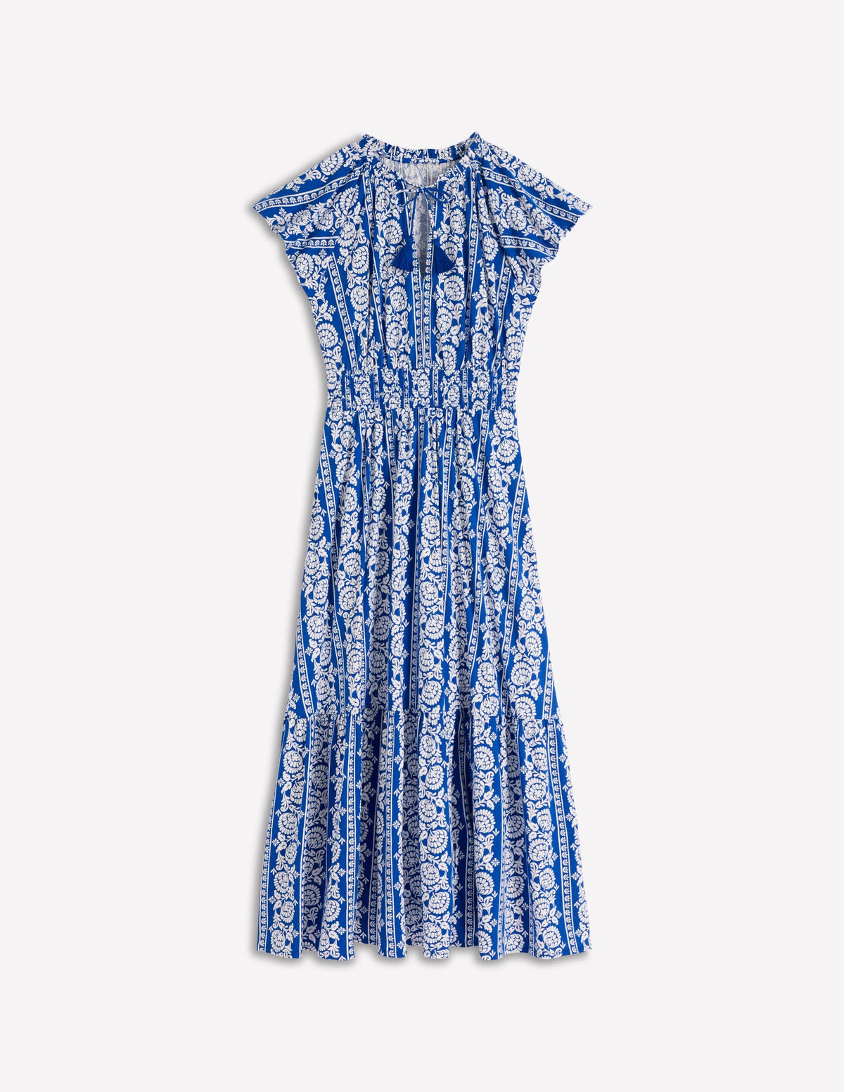Tala Tiered Jersey Maxi Dress-Bright Blue, Ornate Floret