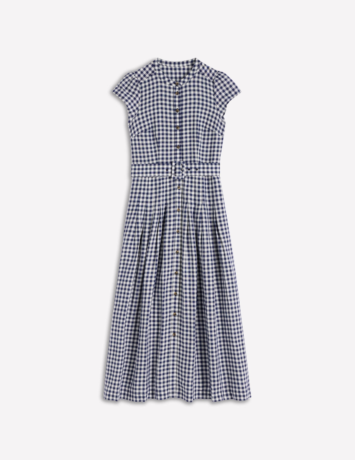 Arabella Linen Blend Dress-Navy Gingham