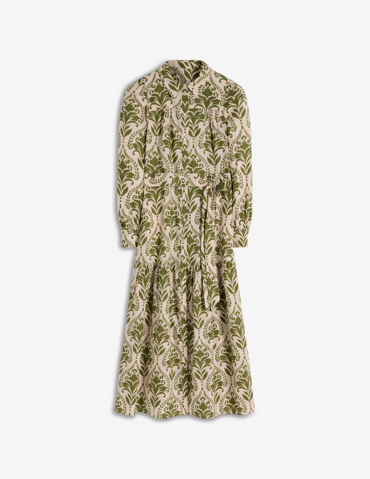 Ellie Cotton Maxi Shirt Dress-Green Decorative Lattice