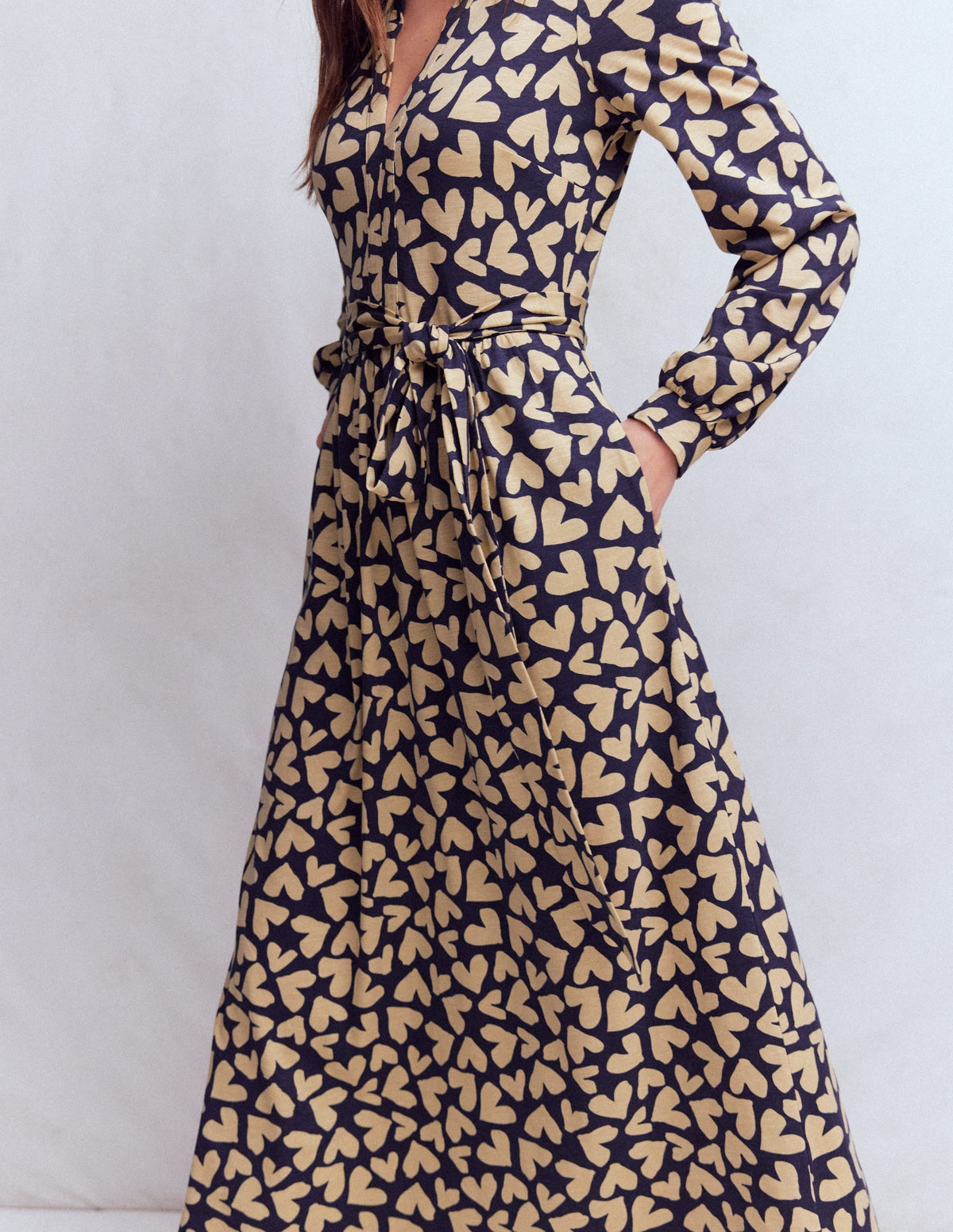 Naomi Long Sleeve Jersey Dress-French Navy, Heart Scatter