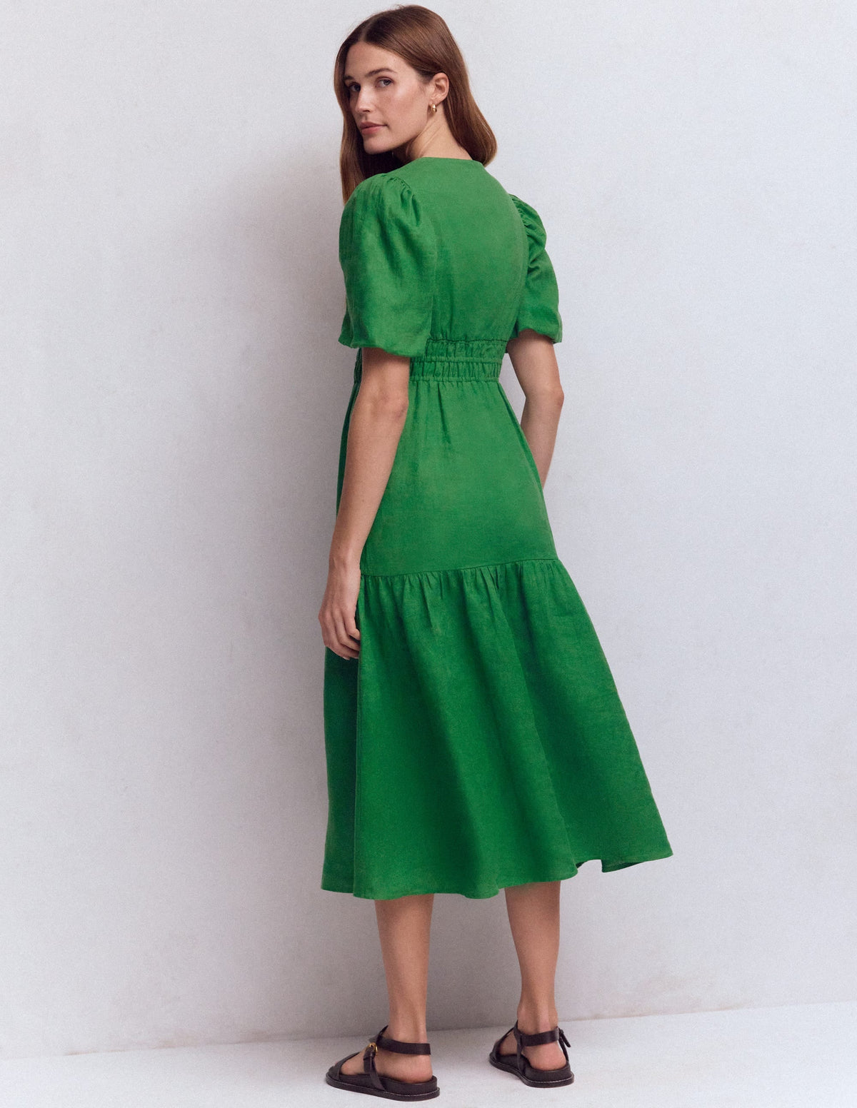 Irene Linen Midi Dress-Highland Green