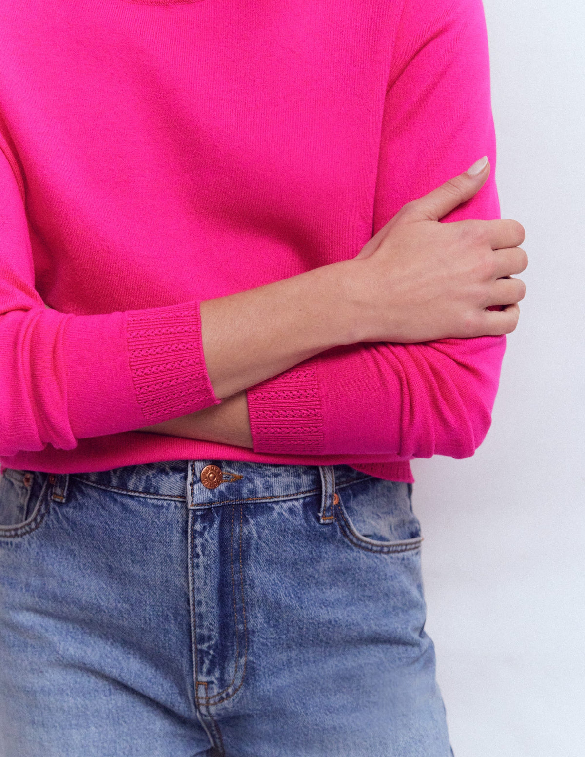 Emilia Cotton Crew Sweater-Pink Peony