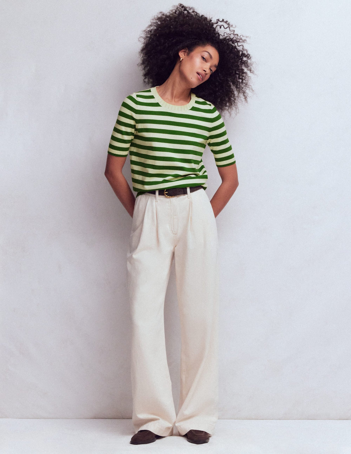 Emilia Cotton Crew T-shirt-Promenade Green/ Ivory Stripe