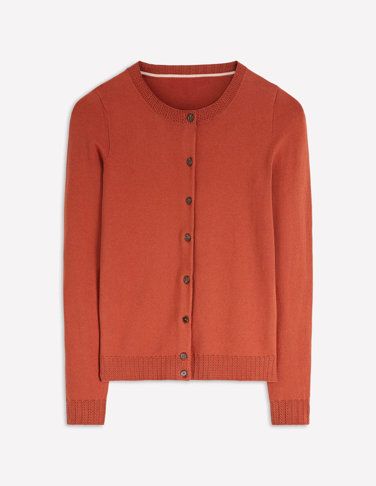 Emilia Cotton Crew Cardigan-Roasted Chestnut Brown
