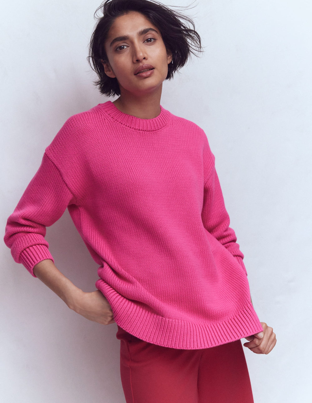 Lucy Oversized Cotton Jumper-Pink Peony