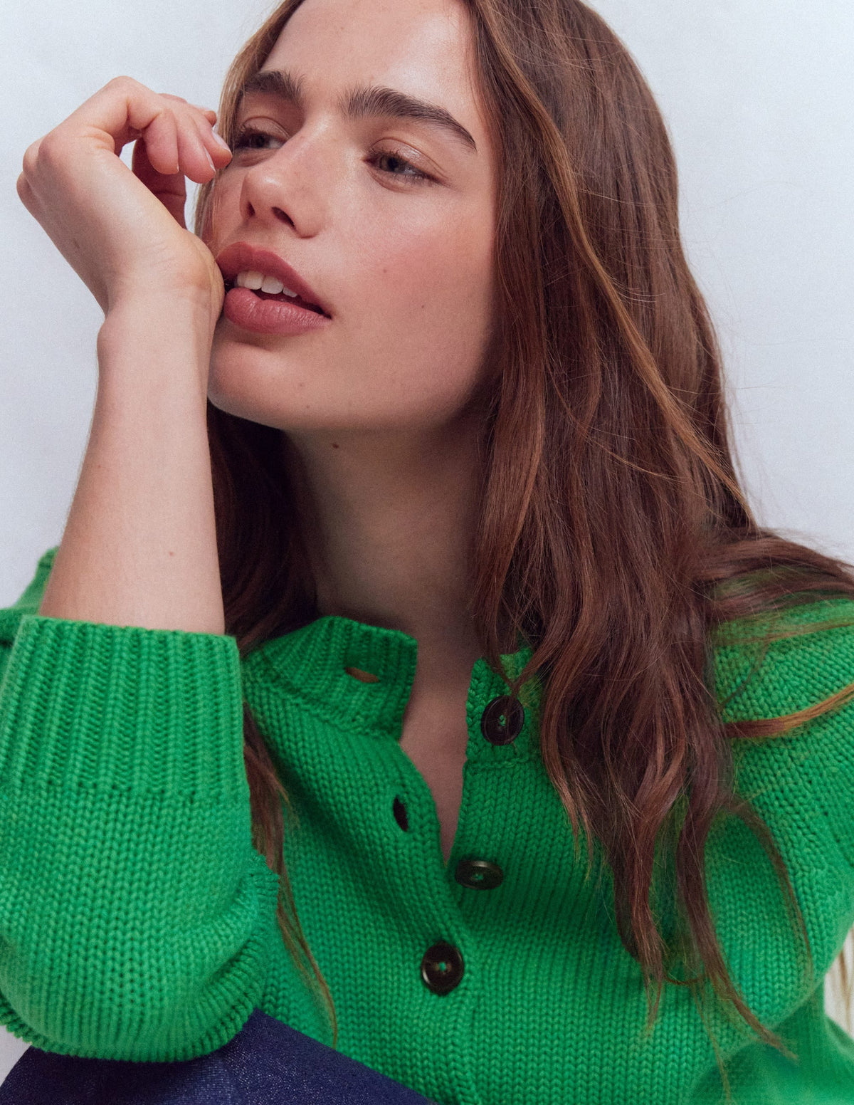 Lucy Chunky Cotton Cardigan-Rich Emerald