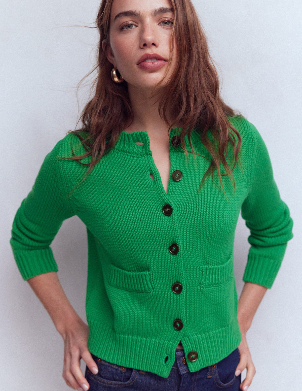 Lucy Chunky Cotton Cardigan-Rich Emerald