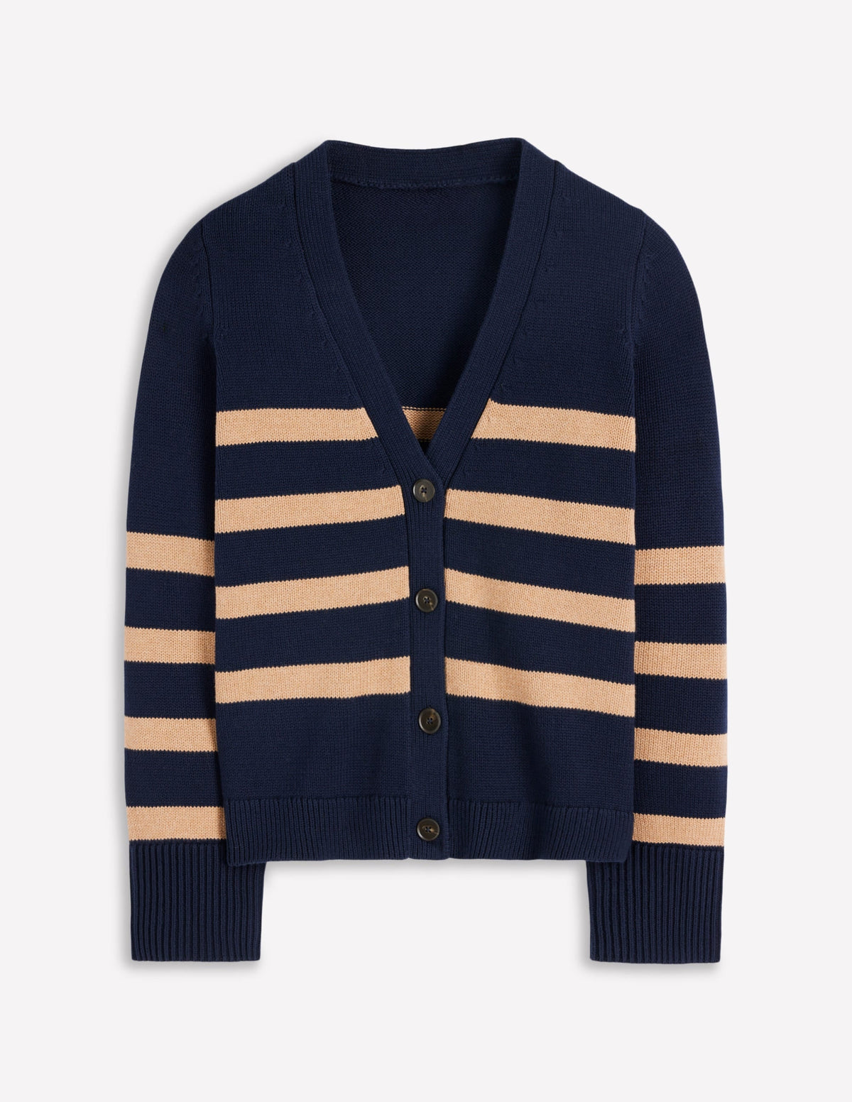 Lucy Relaxed Cotton Cardigan-Navy/ Camel Melange